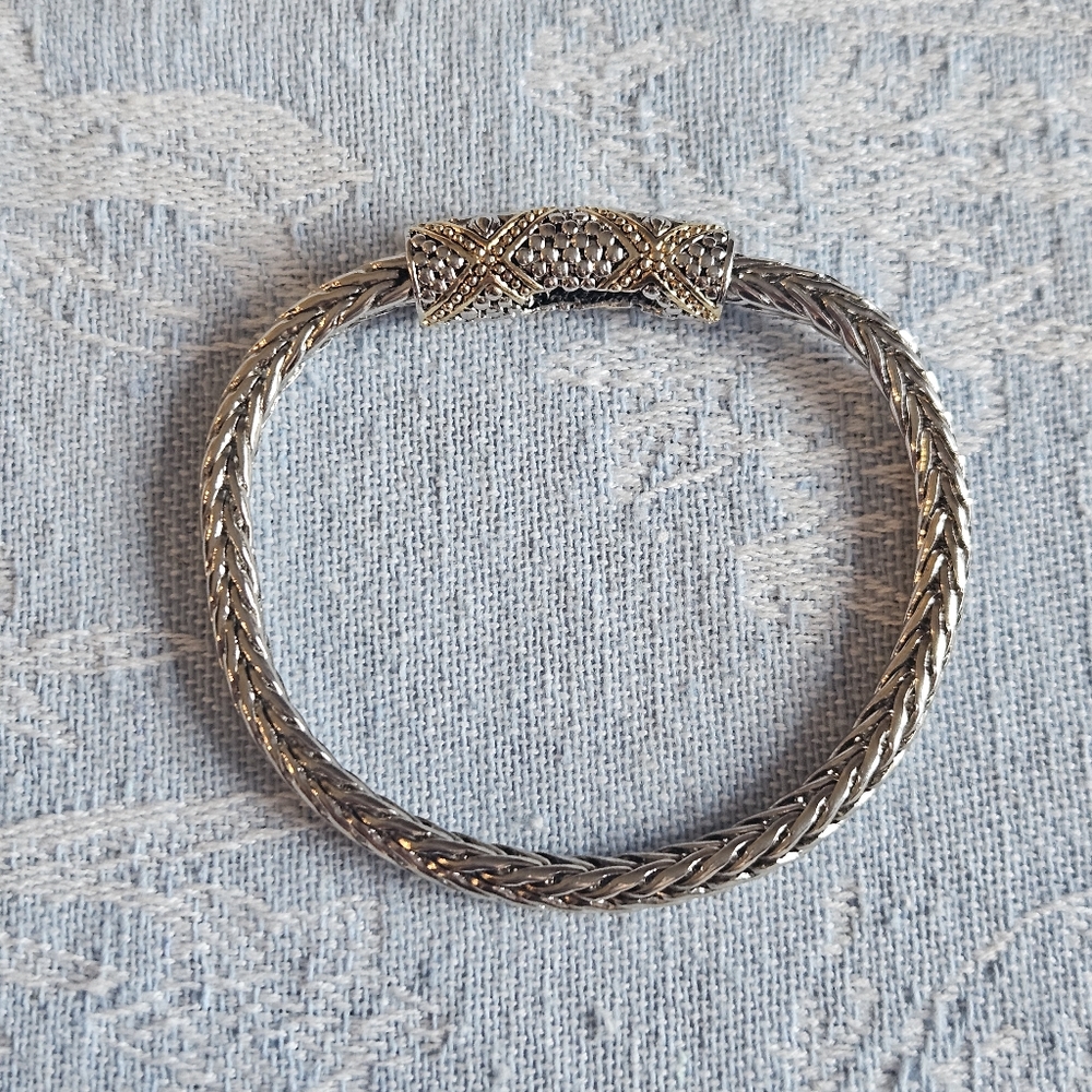 Bracelet with Silvertone And Goldtone Accents Braided And Embossed Classy